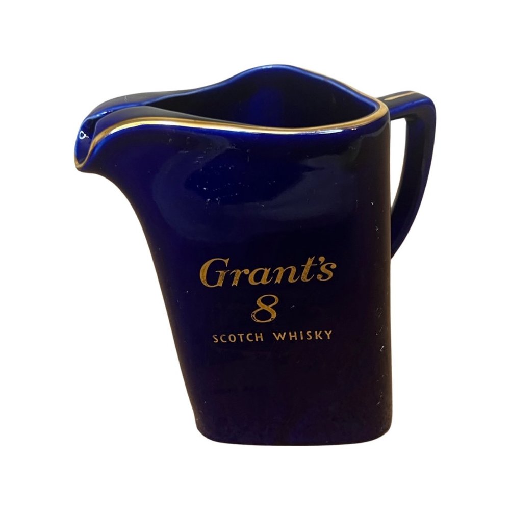 Grant's 8 Scotch Whisky Vintage Advertising Cobalt Blue Ceramic Pitcher Barware